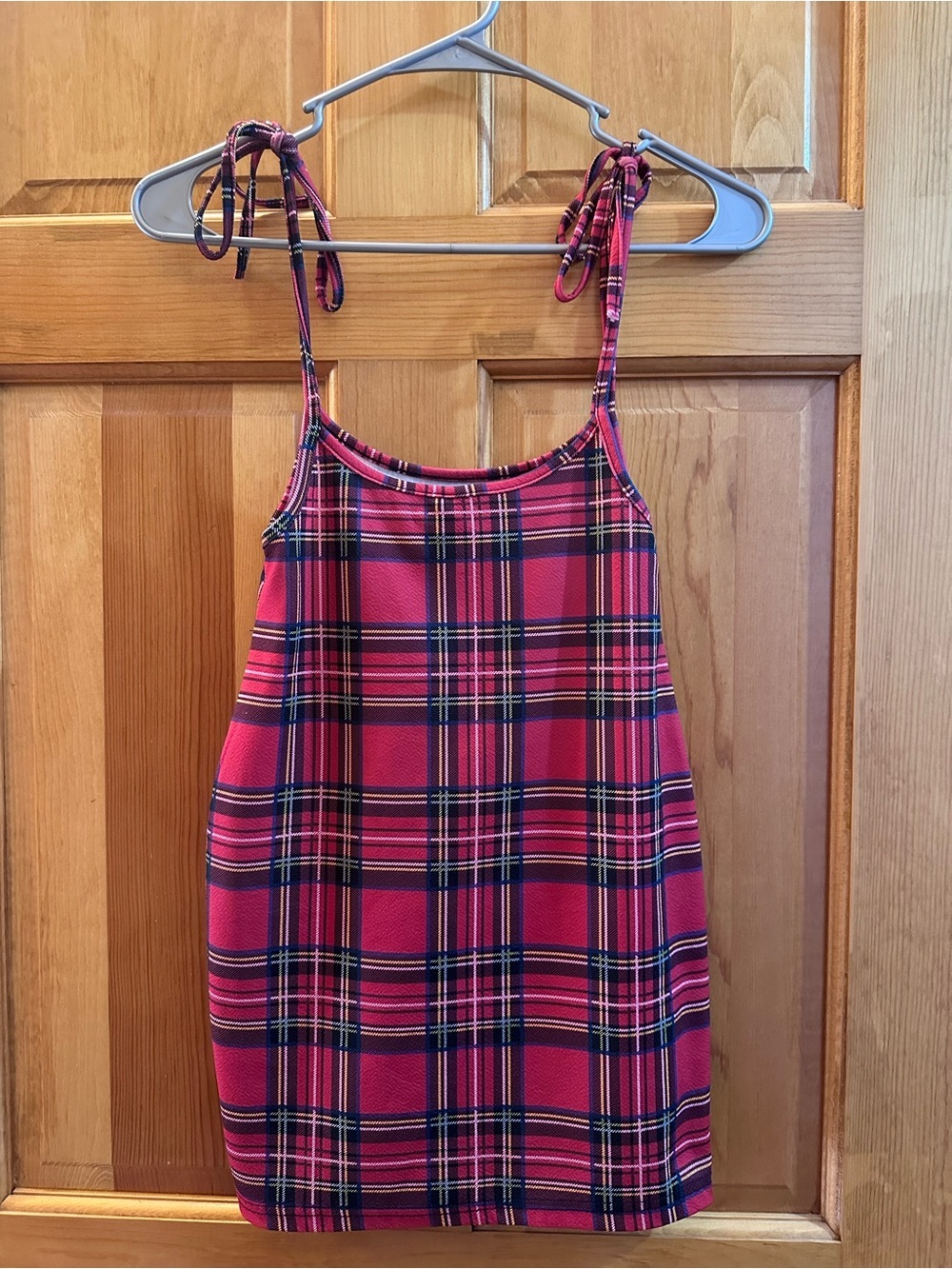 Plaid Tie-Shoulder Dress in Red Plaid Christmas - Picture 2 of 4